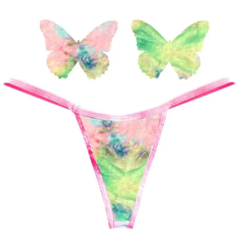 Rainbow Sherbet Tie Die Butterfly Pastie and Panty Set Neva Nude Discreet Intimate Essentials.