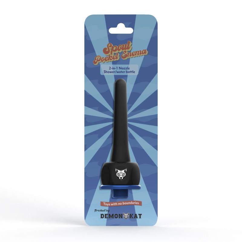 Spout Pocket Enema, a silicone enema nozzle for easy cleaning, fits standard shower hoses and water bottles.