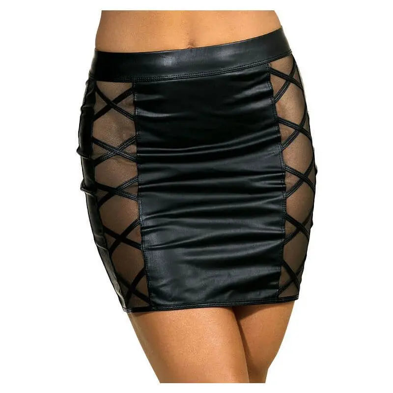 Stretch Wetlook Mesh Criss Cross Skirt Black Axami Lingerie Discreet Intimate Essentials.