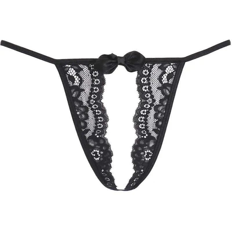 Lace Open Front G-String Black Axami Lingerie Discreet Intimate Essentials.