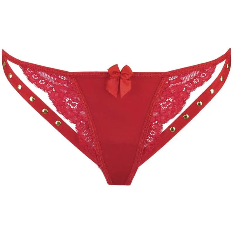 Microfiber and Lace G-String with Studs Red Axami Lingerie Discreet Intimate Essentials.