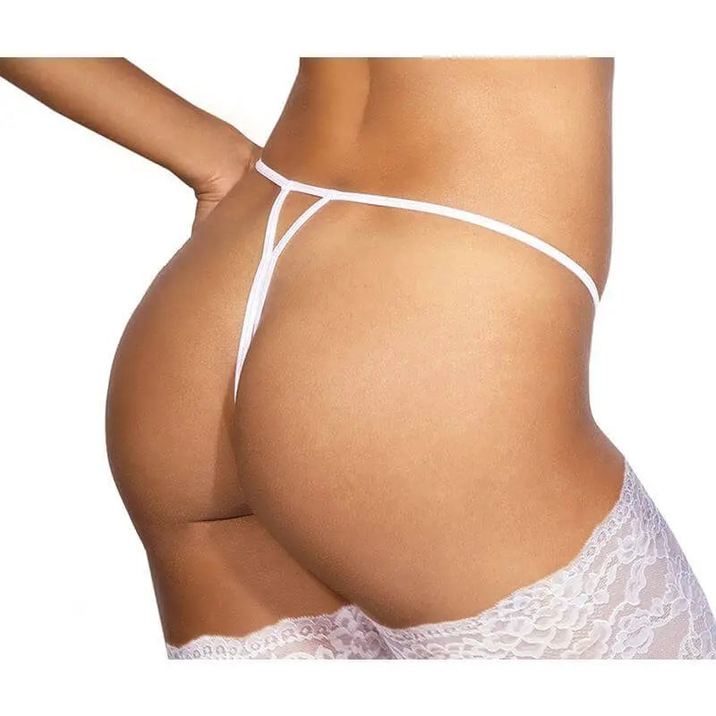 Lace Open Front G-String White Axami Lingerie Discreet Intimate Essentials.