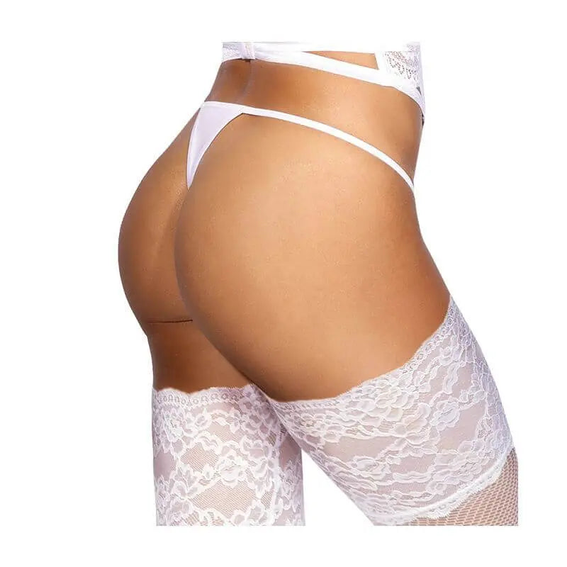 Microfiber and Lace G-String with Studs White Axami Lingerie Discreet Intimate Essentials.