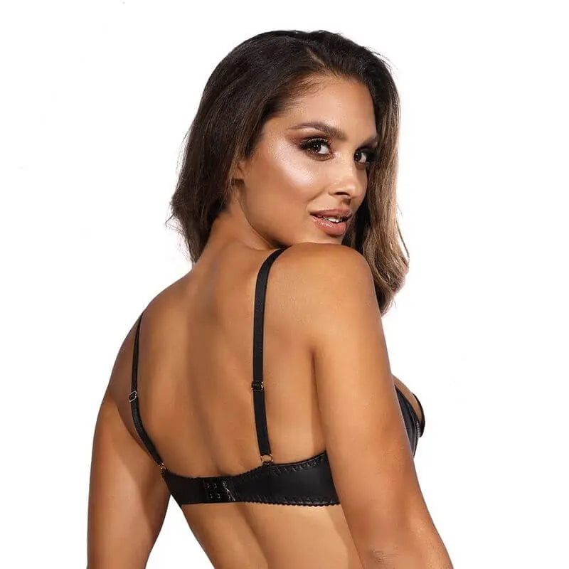 Wetlook Half Cup Zip Bra Black Axami Lingerie Discreet Intimate Essentials.