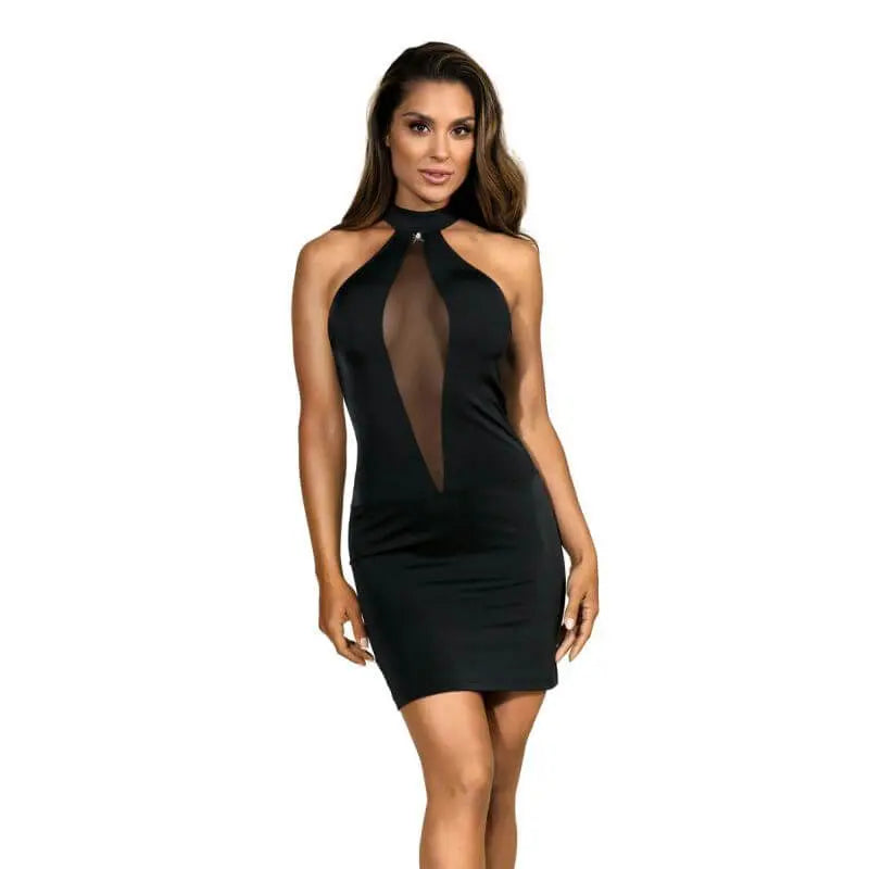 Halter Neck Mesh Dress Black Axami Lingerie Discreet Intimate Essentials.
