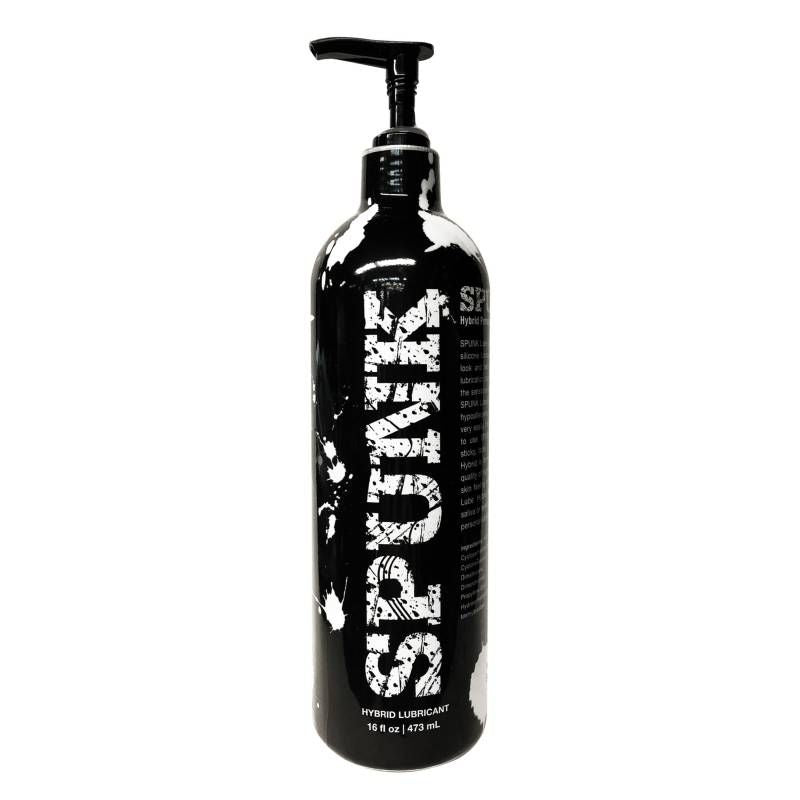 SPUNK Hybrid Lube 16oz bottle with pump, award-winning glycerin-free lubricant for enhanced pleasure.