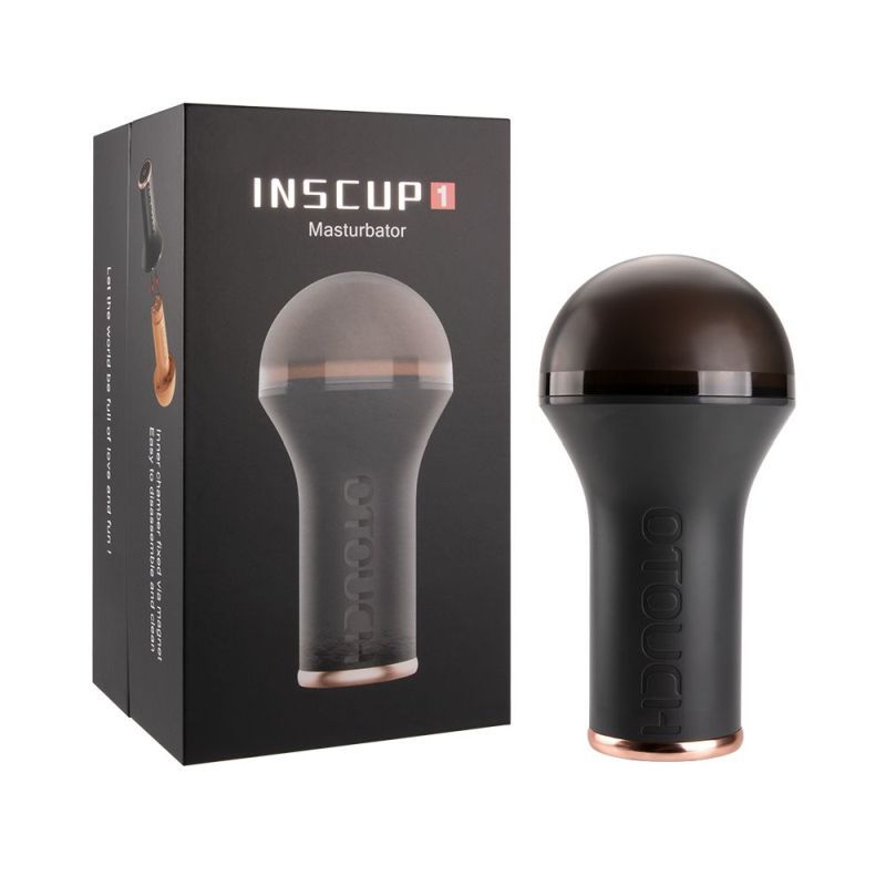 Inscup 1 Heating Vibration Masturbator package and product displayed on a white background.