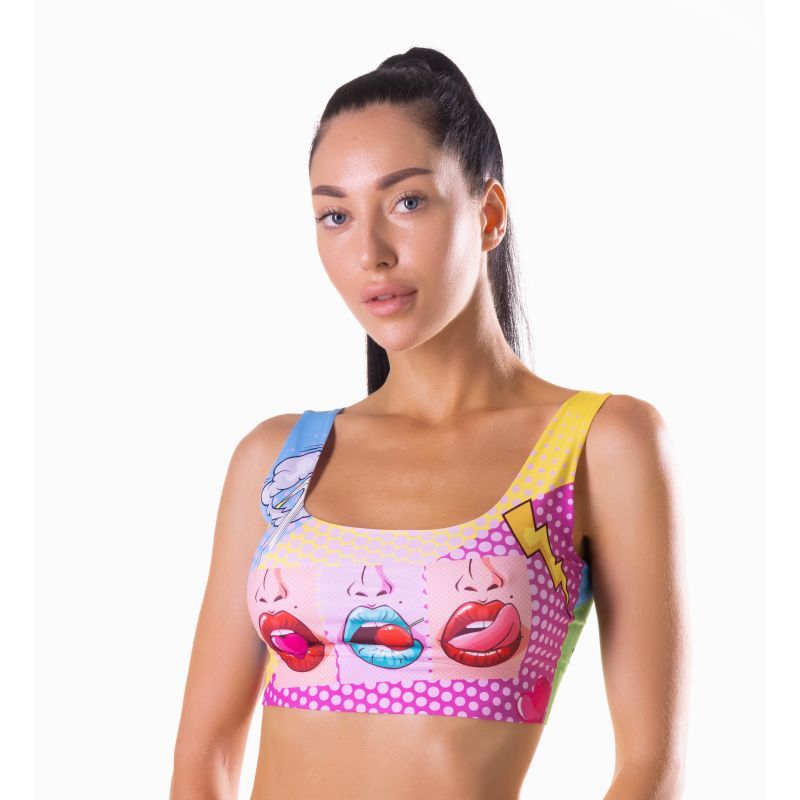 Comics Hot Crop Top featuring colorful lip graphics, stylish lingerie made with breathable fabric, comics crop top lingerie.