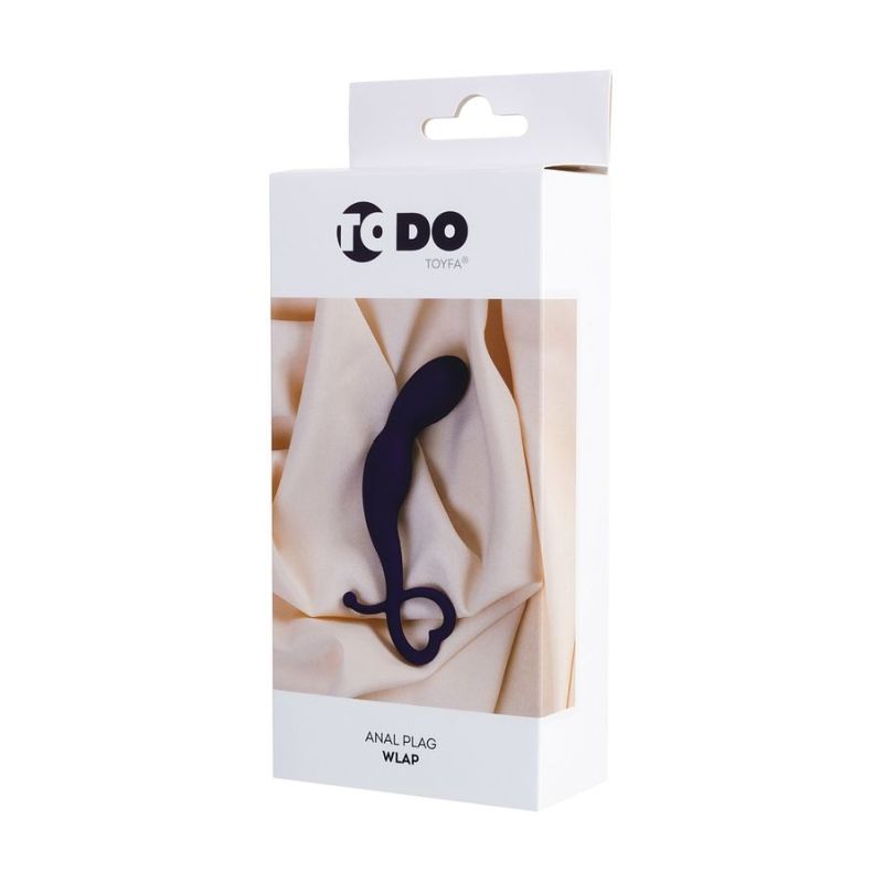 ToDo Wlap Anal Plug packaging featuring a curved silicone anal plug in violet color.