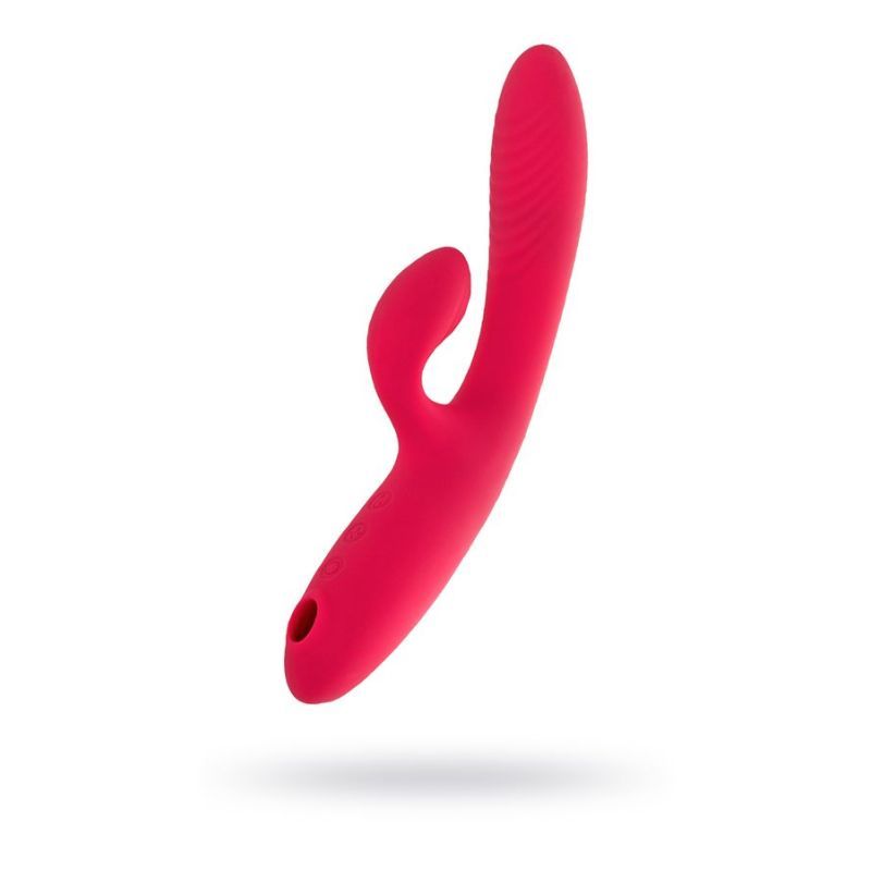 JOS Enila Dual Ended Stimulator, a dual ended vibrator for G-Spot and clitoral stimulation in pink silicone.