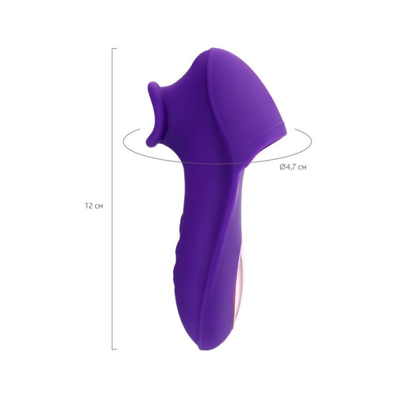JOS Swizzy Clitoral Stimulator in vibrant purple showcasing ergonomic design and size dimensions.