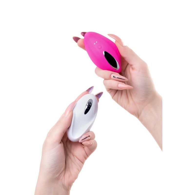 JOS Rumba Wearable Vibrator with remote control by hand, showcasing its hot pink design, perfect for sensual play.
