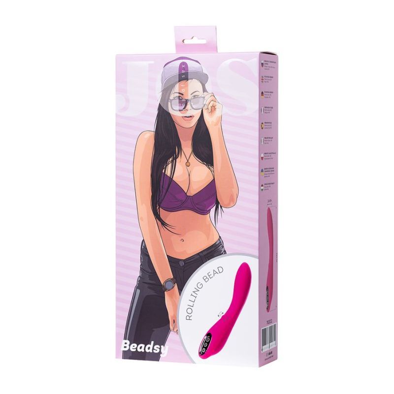 JOS Beadsy rolling bead vibrator packaging featuring a graphic illustration, highlighting its enticing design and features.