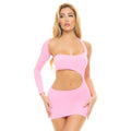 Model wearing a pink cut out party dress with one long sleeve, showcasing a trendy and sexy night-life look.