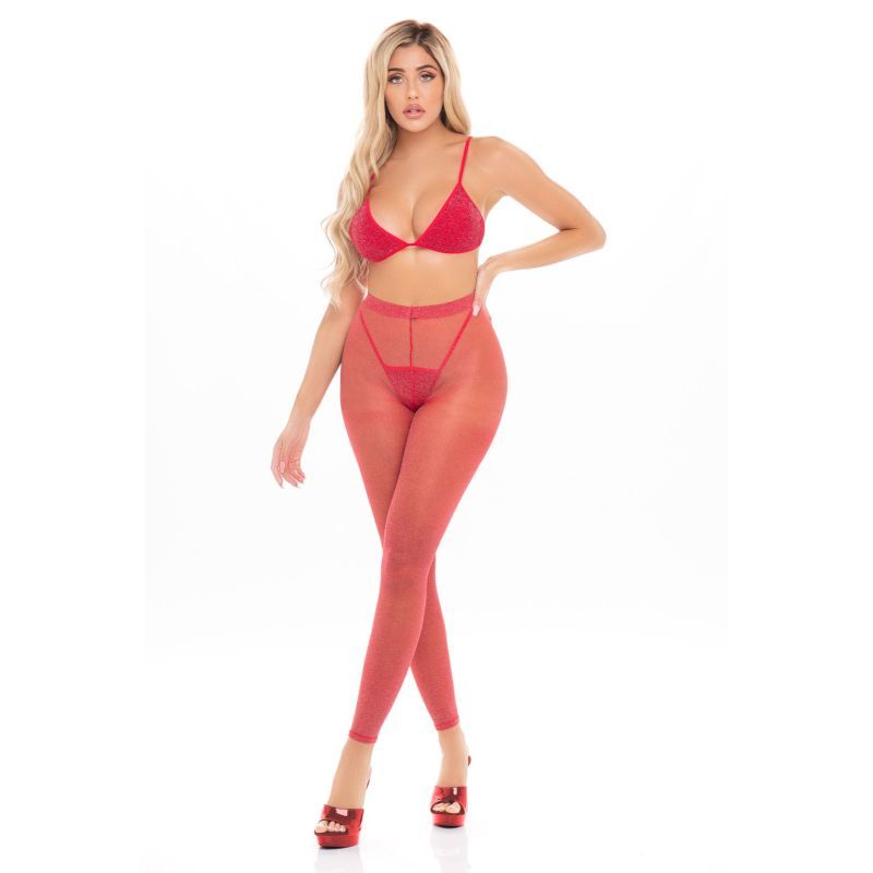 Tall Order 3-Piece Legging Set with bra, thong, and leggings in red showcasing sultry design.