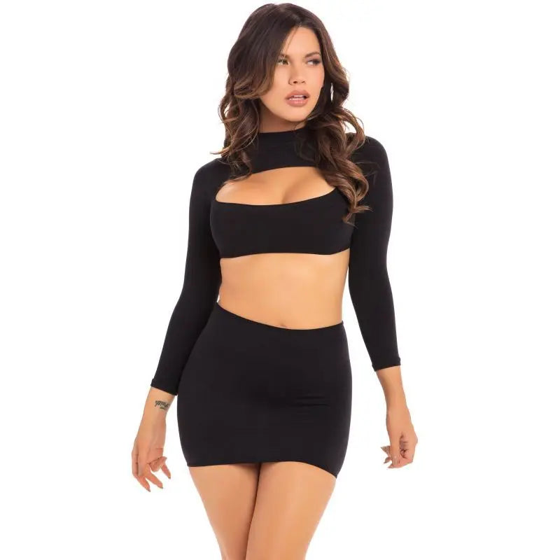 Stop and Stare 2 Pc Skirt Set Black Pink Lipstick Discreet Intimate Essentials.
