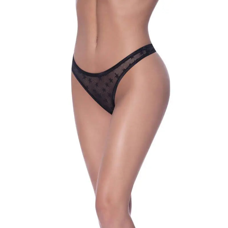 High Waist Micro Star Thong Black Exposed Lingerie Discreet Intimate Essentials.