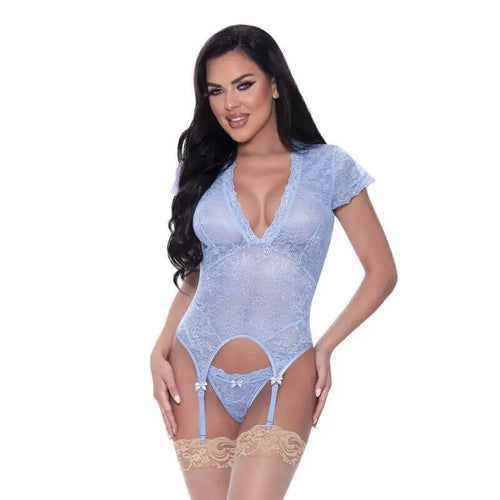 Cap Sleeve Basque and Thong Set Exposed Lingerie Discreet Intimate Essentials.