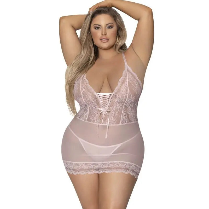 Lace Chemise and G-String Blush Exposed Lingerie Discreet Intimate Essentials.