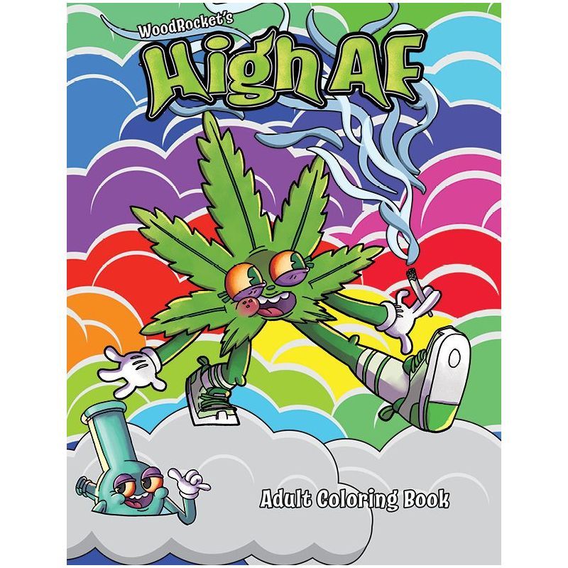 High AF Adult Coloring Book cover featuring cannabis-themed illustrations, perfect for adult coloring book for cannabis enthusiasts.