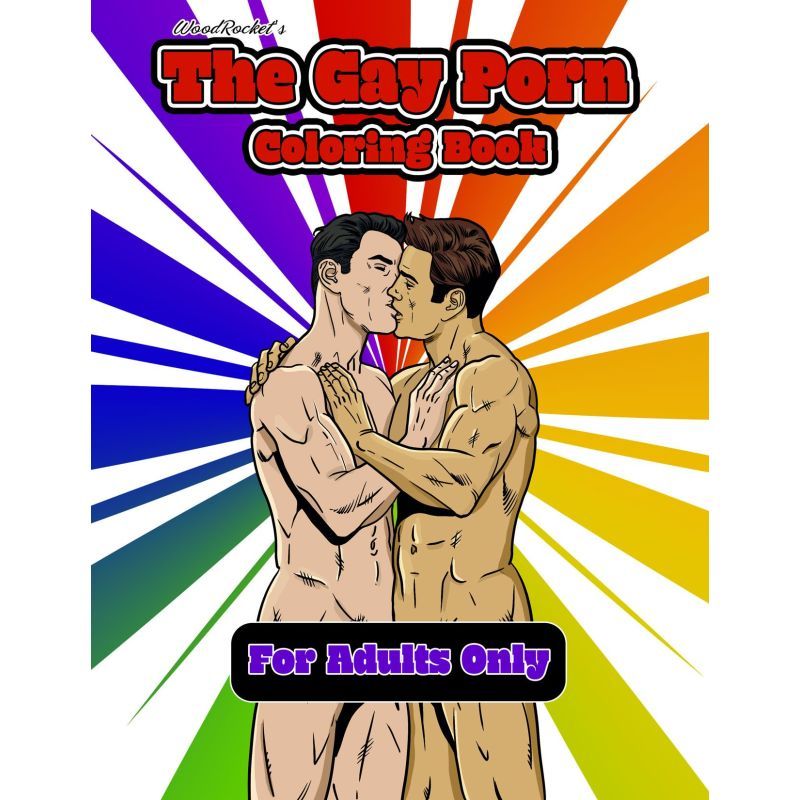 Cover of The Gay Porn Colouring Book featuring two men embracing, labeled For Adults Only.