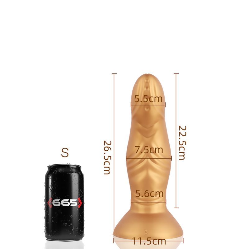 Pupa Liquid Silicone Dildo Small next to a soda can for size comparison, showcasing its design and dimensions.