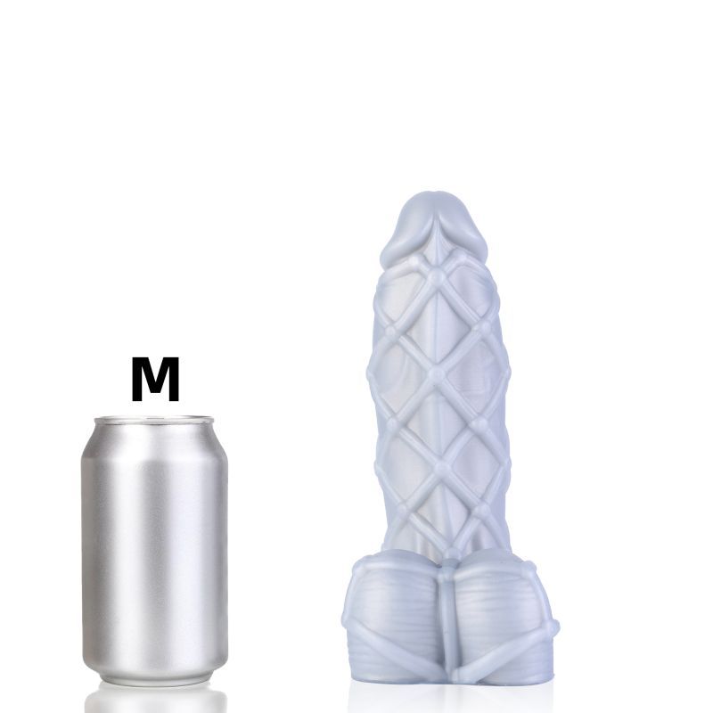 Fetishique Liquid Silicone Dildo Medium displayed next to a soda can for size comparison.