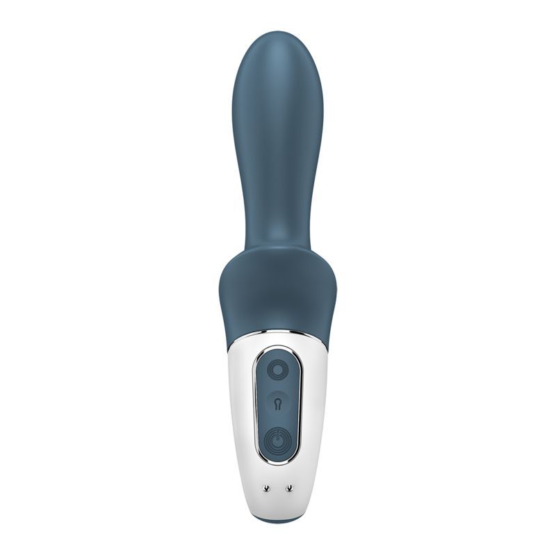 Satisfyer Air Pump Booty 2 Dark Grey inflatable anal vibrator with adjustable shaft and control buttons.