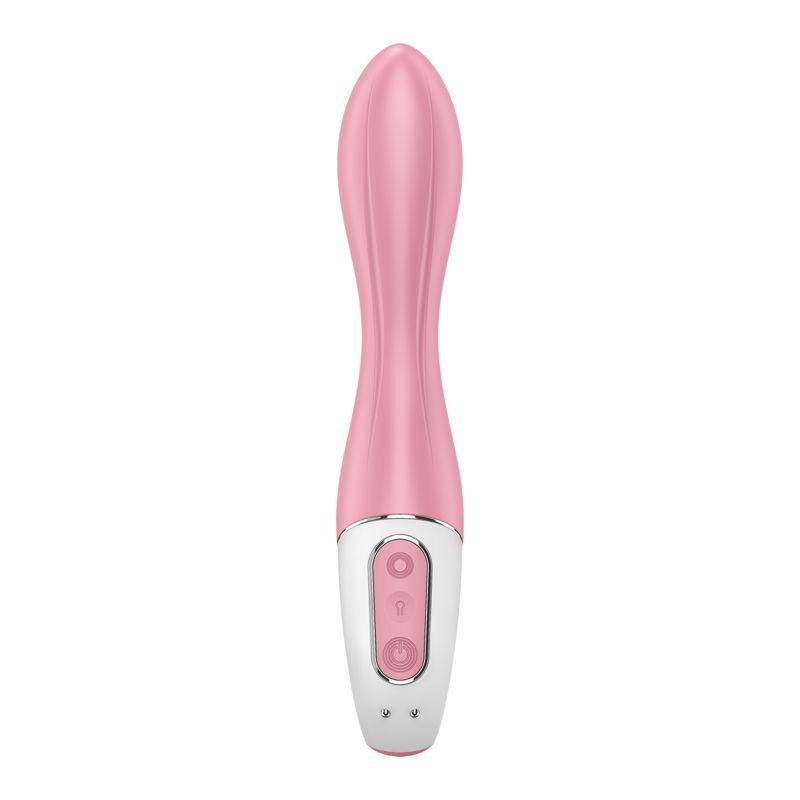 Satisfyer Air Pump Vibrator 2 in light red with inflatable shaft and control panel for enhanced pleasure.
