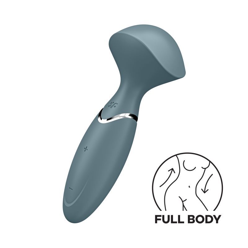 Satisfyer Mini Wand-er in stone grey, a portable silicone massager for full-body pleasure and relaxation.