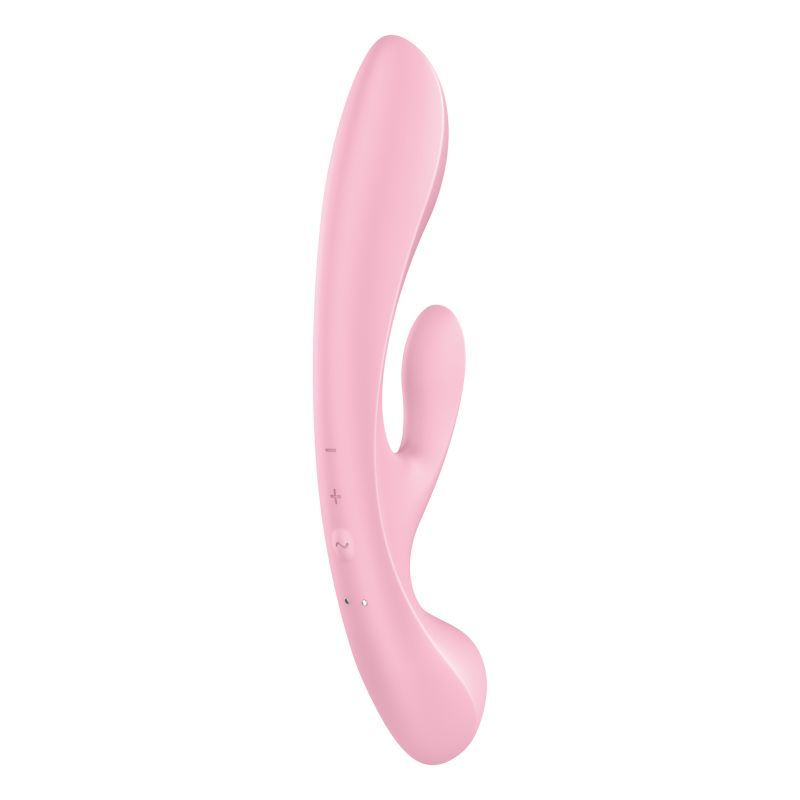 Satisfyer Triple Oh vibrator in pink, designed for double stimulation and full body massages with three powerful motors.