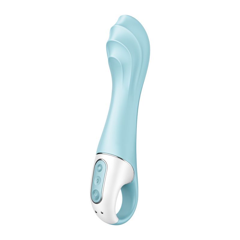 Satisfyer Air Pump Vibrator 5+ Blue, an app controlled air pump vibrator with a gradually inflatable shaft.