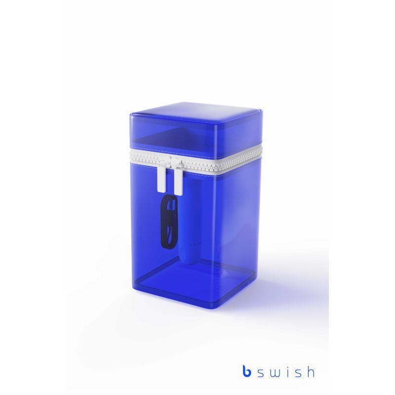 Transparent blue storage case for curved pleasure vibrator with zipper closure by bswish.