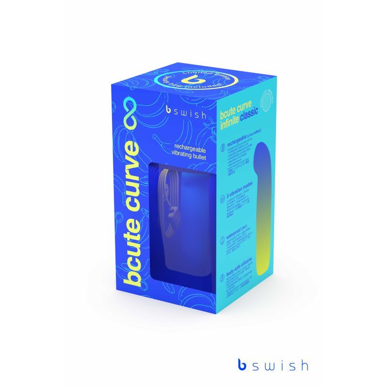 bcute curve infinite classic electric blue box packaging for curved pleasure vibrator