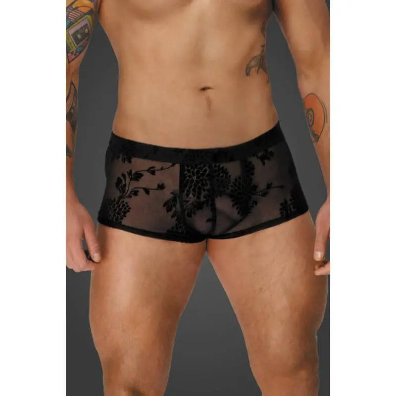 Flock Embroidery Short-Shorts Noir Discreet Intimate Essentials.