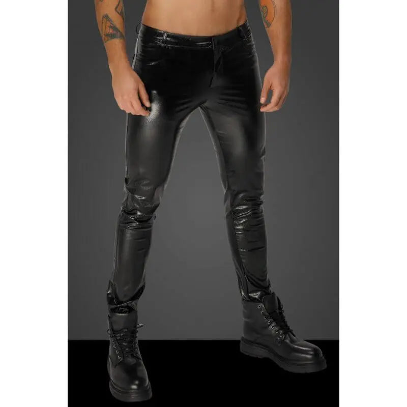 Snake Wetlook Long Pants with Back Pockets Noir Discreet Intimate Essentials.