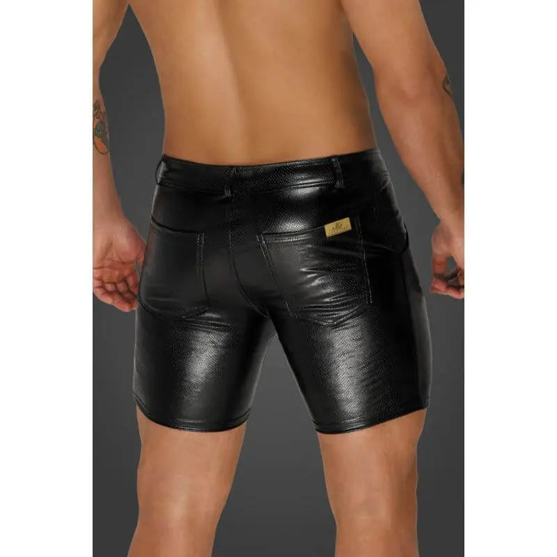 Snake Wetlook Mid Length Shorts with Back Pockets Noir Discreet Intimate Essentials.