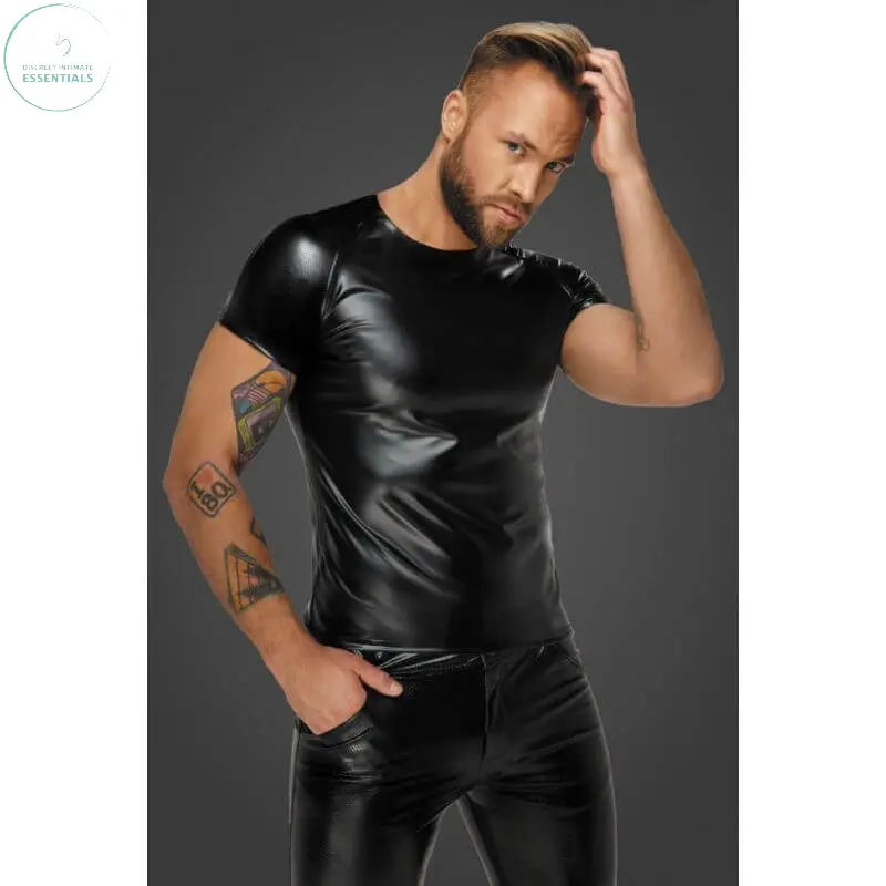 Affordable quality Wetlook T-Shirt with Snake Wetlook Sleeves  from Noir by Discreet Intimate Essentials with Discreet Delivery 