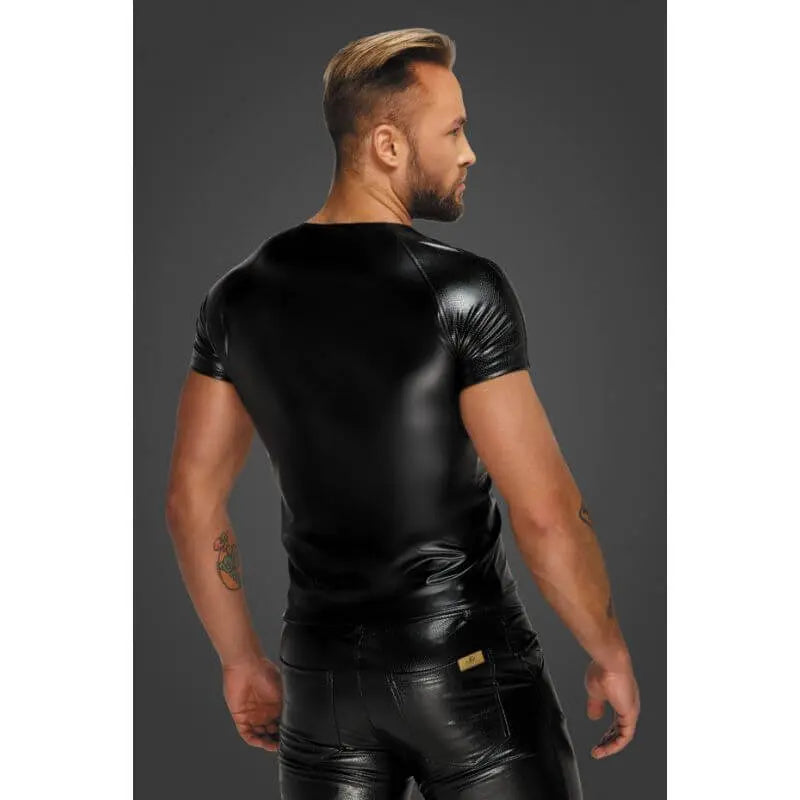 Wetlook T-Shirt with Snake Wetlook Sleeves Noir Discreet Intimate Essentials.