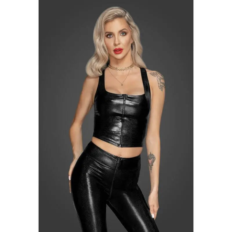 Snake Wetlook Top with Zipper Noir Discreet Intimate Essentials.