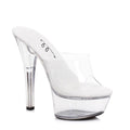 Elegant clear slip on sandals with 6-inch stilettos, perfect for sophisticated evenings.