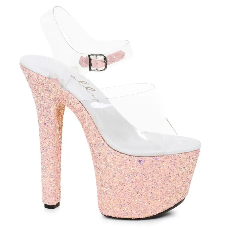 Stiletto Platform Sandal With Peach Glitter 7in Ellie Shoes Discreet Intimate Essentials.