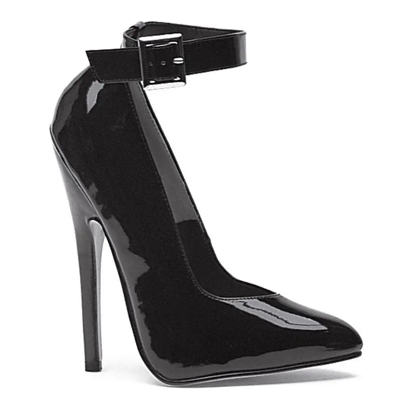 Fetish Pump w Ankle Strap Black 6in Ellie Shoes Discreet Intimate Essentials.