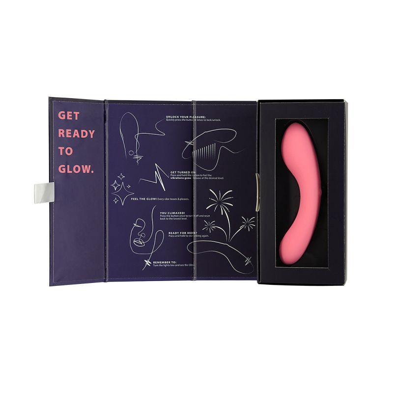 The Mini Swan Wand Pink displayed in sleek packaging with instructions, promoting glowing sensations.