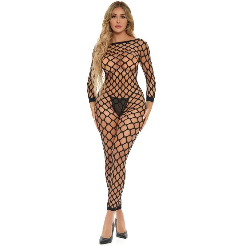 Swipe Right Crotchless Bodystocking Black Pink Lipstick Discreet Intimate Essentials.