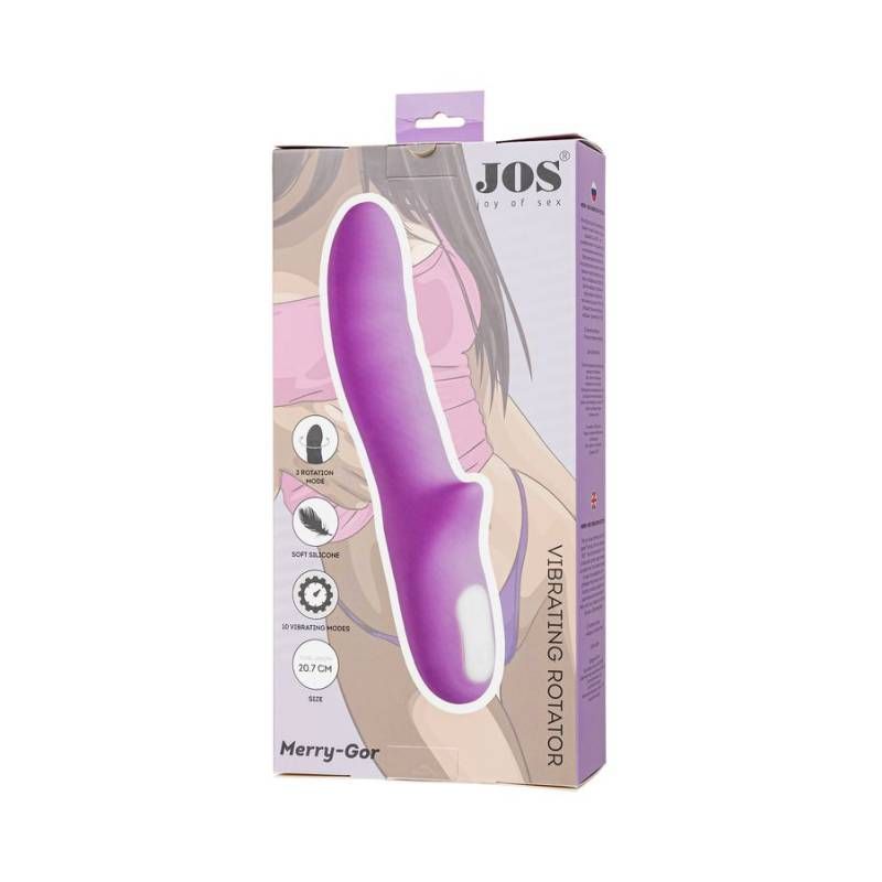 JOS Merry Gor Rotating Shaft Vibrator in violet packaging, showcasing features for enhanced pleasure.