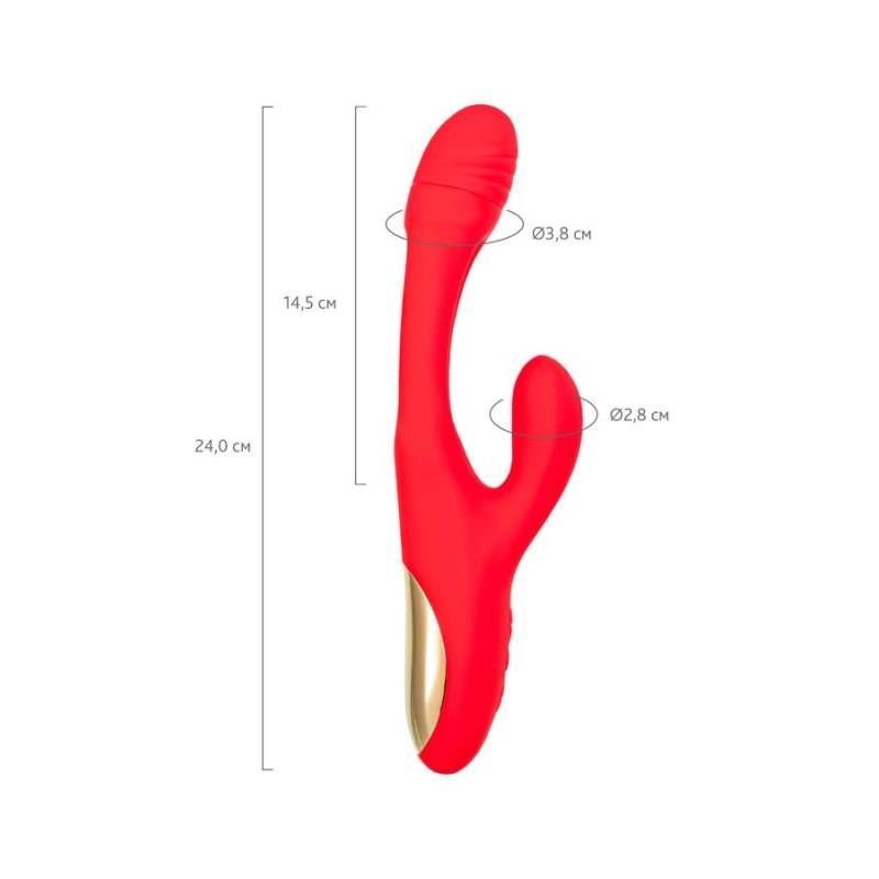 JOS Patti Moving Tongue Rabbit Vibrator Red dimensions showcasing sleek design and dual stimulation features.