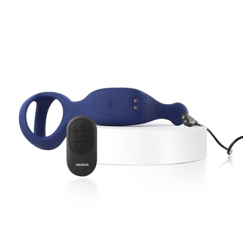 Underquaker vibrating anal probe with cockring and remote control, featuring adjustable neck and ergonomic design.