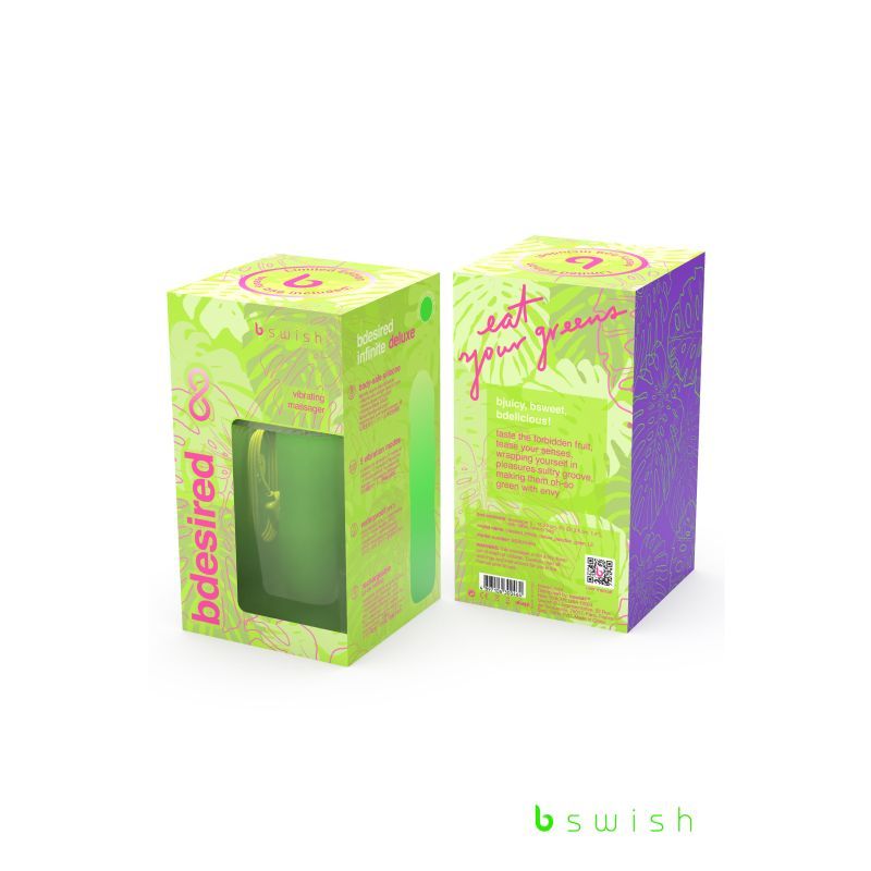 Bdesired Infinite Deluxe Paradise Green packaging, featuring a USB rechargeable waterproof vibrator design.