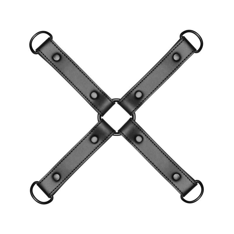 Hog Tie Black - faux leather hogtie with adjustable straps and clip closures for intimate adventures.